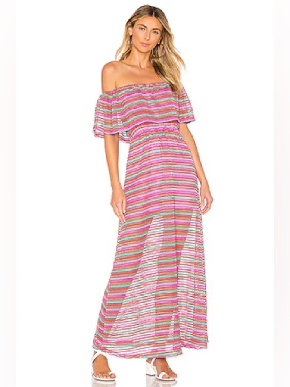 House of Harlow 1960 REVOLVE Dina Rainbow Crochet Maxi Dress Boho Festival M